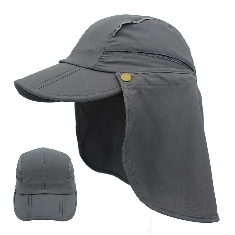 LLmoway Men Fishing Hat with Ear and Neck Flap Outdoor Sun Protection Cap with Foldable Bill Grey - Image 1